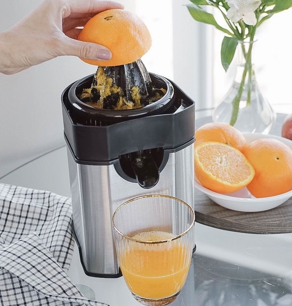 Electric Press Citrus Juicer Stainless, Grey and Black